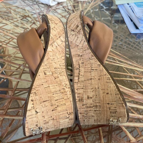 Sam Edelman Ramsey Shoes Sandals Cork High Wedge 9.5M Platform Camel - Picture 7 of 10